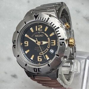 Seiko SKA041 Kinetic Diver Blue Dial Mens Date Watch w/ New Crystal & New Cap